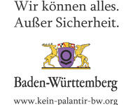 Ba-Wü Wappen mit Text: Wir können alles Außer Sicherheit www.kein-palantir-bw.org
